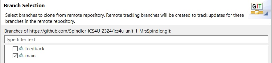 Select Main Branch Select Main Branch